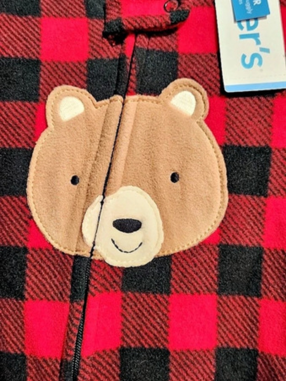 Carter's Red Buffalo Check Bear Fleece Sleep & Play Plaid Footie Baby 9m - Picture 3 of 6